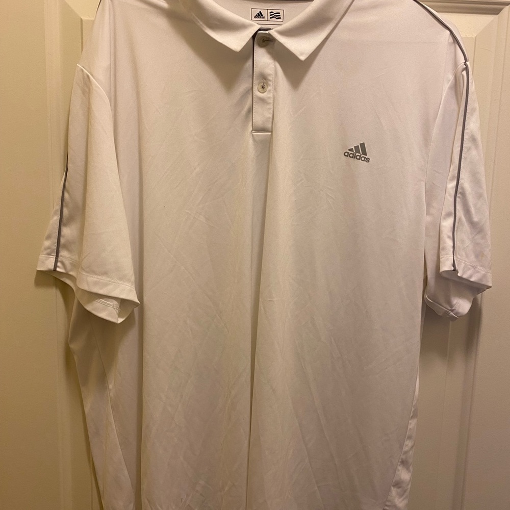 XXL Adidas white w/ grey striped polo
